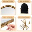 Vintage Desk Makeup Mirror, 11.8" L x 7.9" W Antique Gold Vanity Table Mirror, Metal Framed Arched Small Standing Mirrors with Beaded, 360 Adjustable Rotation for Tabletop, Bedroom