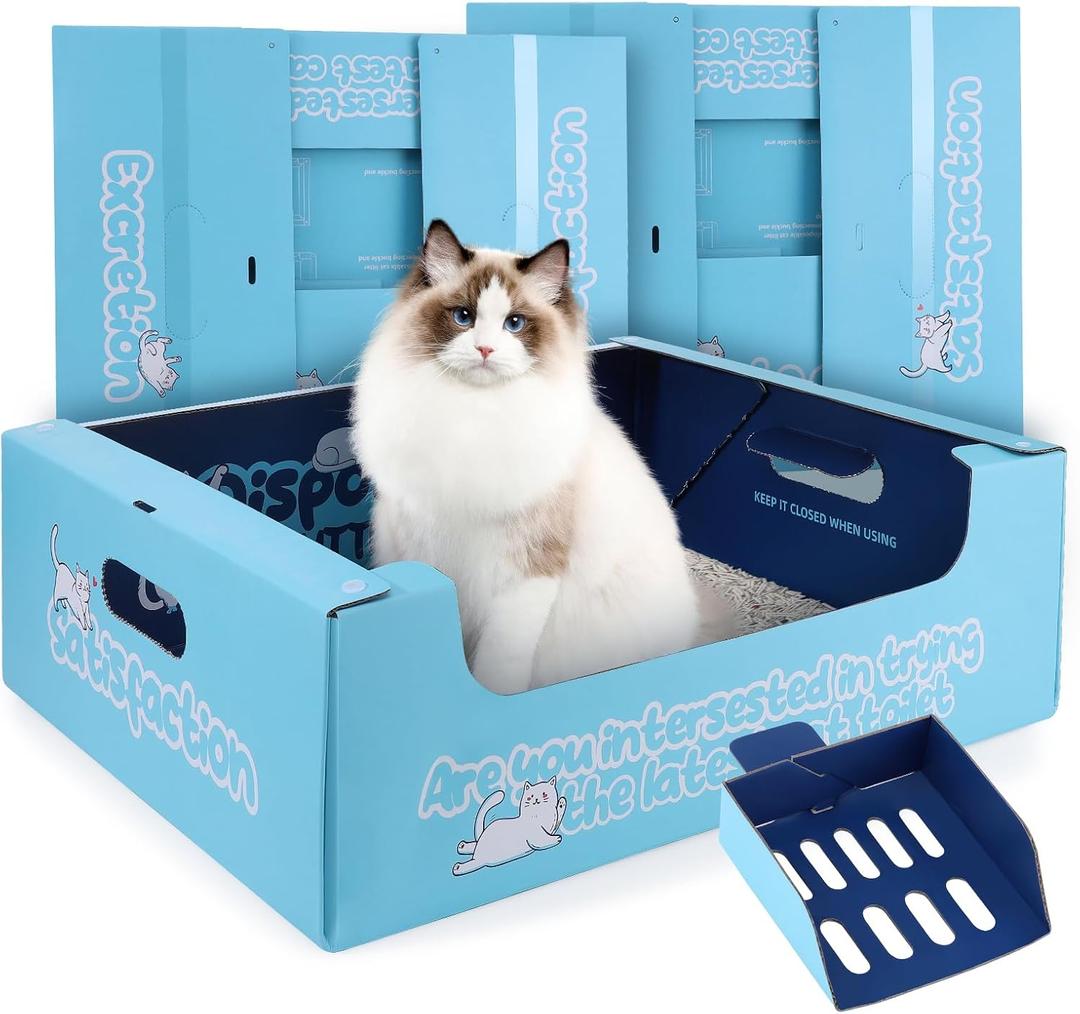 3 PCS Disposable Litter Boxes for Cats, 17.1x13.2x5.7 in Cat Litter Box with Disposable Cat Litter Scoop, Portable Waterproof Travel Litter Box for Cats
