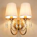 Vintage Wall Sconces 2-Light, Gold Wall Sconces Lighting with Fabric Shades & Crystal, Classic Antique Wall Lamp for Bedroom Living Room Hallway Stairway, E12 Base