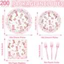 200Pcs Coquette Bow Cowgirl Boots Party Supplies Western Cowgirl Plates and Napkins Disposable Pink Bowknot Rodeo Tableware Bachelorette for Girls Set Decorations Supplies Baby Shower Serve 50