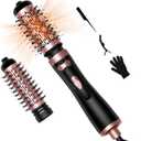 Hair Dryer Brush, 3-in-1 Rotating Round Hot Air Spin Brush Set with 2 Brushes (2" & 1.5"), Negative Ionic Blow Volumizer, 2 Detachable Auto-Rotating Curling Brush (Black Gold)
