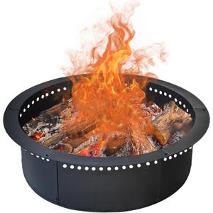 SoulMate Outdoor 48-Inch Outer/42-Inch Inner Fire Pit Ring Smokeless,Duty Solid Metal Steel Round Firepit Rim Insert for DIY Fire Pits, Outdoor Above or In-Ground, Camping Garden Patio Backyard.