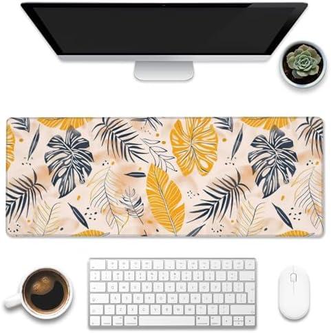 Desk Mat, Boho Palm Leaves Large Gaming Mouse Pad for Desk XL,Boho Tropical Leaves Desk Pad,Extended Big Computer Keyboard Mouse Pad with Non-Slip Base and Stitched Edge 31.5"x11.8" Pack of 2