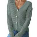 Libsorge Womens Sexy Off The Shoulder Sweater Spring Summer Fall 2025 Trendy Lightweight Ladies Dressy Casual Outfits Cute Crochet Knit Hollow Out V Neck Long Sleeve Button Cardigan Sage Green S