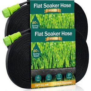 Soaker Hose - Flat Soaker Hose 150 FT for Garden Beds, Garden Soaker Hoses with Heavy Duty, Double Layer Sprinkler Drip Soaker Hoses 2 Pack