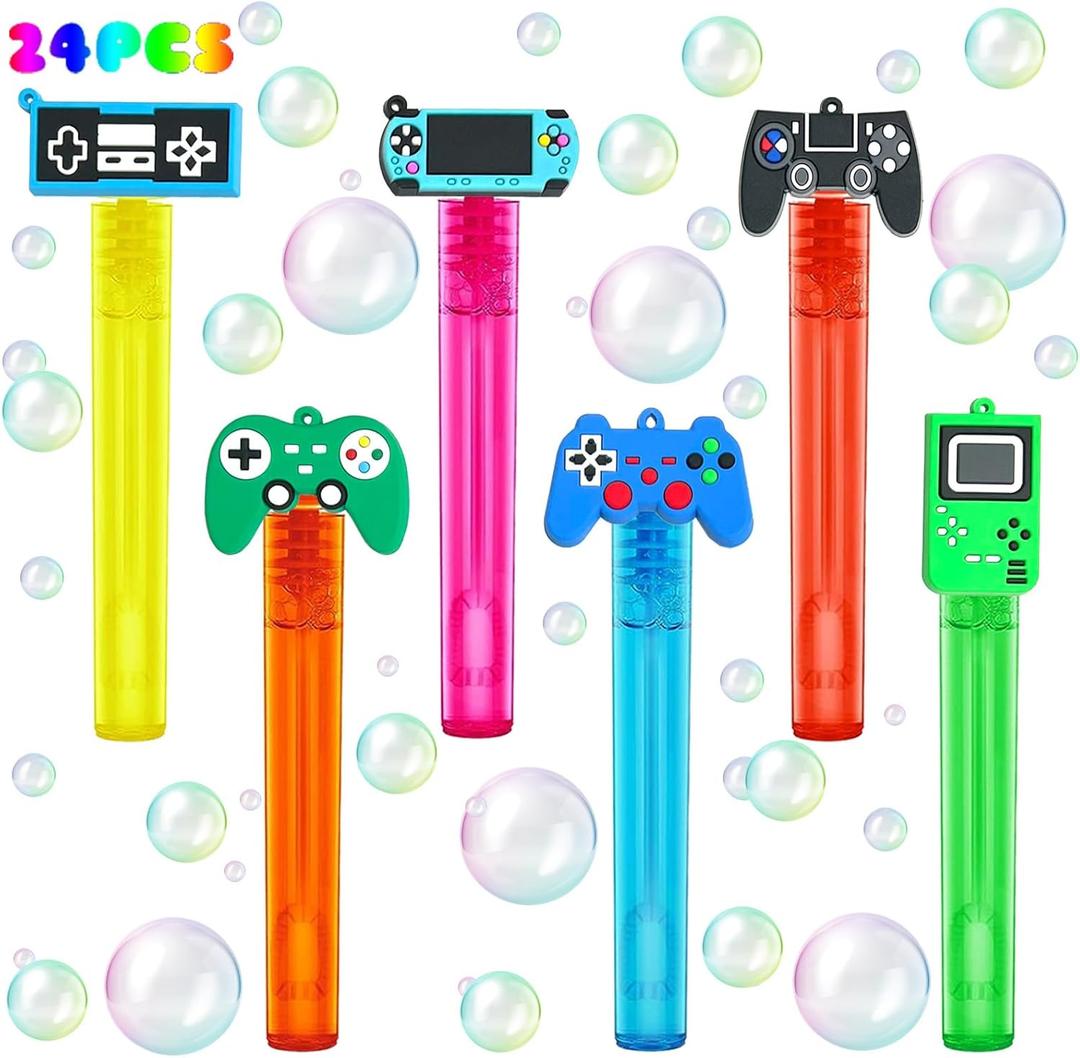 Video Game Party Favors,24Pcs Video Game Bubble Wands for Kids,Cute Bubble Wand for Birthday Party Supplies Classroom Prizes Pinata Goodie Bag Stuffers Gifts