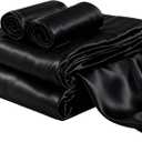 COZYXWORLD 4 Pieces Satin Sheet Set Soft Smooth Cooling Bedding Set Deep Pocket Silky Bed Sheets Blk King Size (Black)