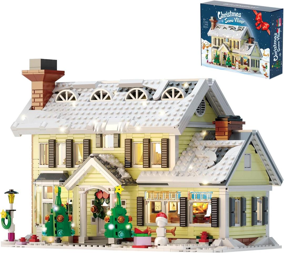 Christmas Holiday House Building Set, LED DIY Christmas Holiday Snow Village, Christmas House Compatible with Lego Gifts for Boys, Girls, Family, and Friends (1156pcs)