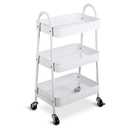 Metal 3 Tiers Utility Rolling Cart, Mobile Storage Shelf with Lockable Caster Wheels, Organization for Livingroom, Bathroom & Narrow Places, White