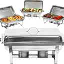 9Qt Chafing Dishes for Buffet, 4 Pack Silver 304 Stainless Steel Chafing Dish Sets, Food Warmers for Parties, Complete Buffet Servers and Warmers with Multiple Size Pans to Keep Food Warm