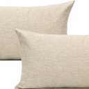 Lumbar Throw Pillow Covers 12x20 Set of 2 Linen Beige Rectangle Pillow Cases Burlap Oblong Cushion Farmhouse Neutral Khaki Home Décor Indoor Outdoor for Bed Sofa Couch Patio Bedroom