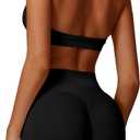ABOCIW Workout Sets for Women 2 Piece seamless Halter Sports Bra Scrunch Butt Impact Shorts Gym Yoga Outfits (Large, Black)