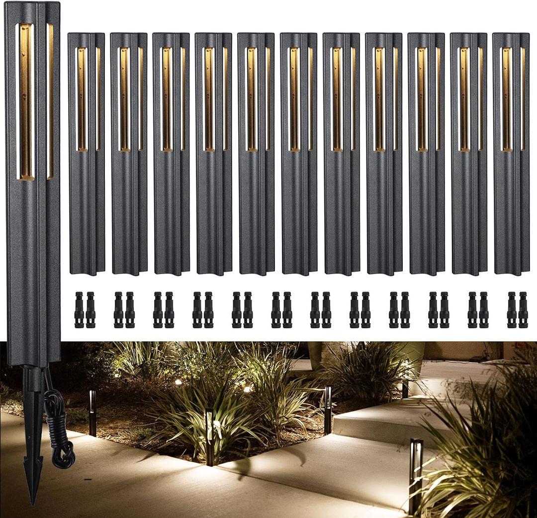 LEONLITE 12-Pack Low Voltage Path Lights, 3W LED Landscape Pathway Lights, Outdoor Landscape Lighting for Driveway, Garden, Aluminum, 12-24V AC/DC, ETL Listed, IP65 Waterproof, 3000K Warm White, Black