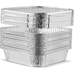 PLASTICPRO 5 Pack 8 Inch Square Aluminum Pans with Lids Disposable Tin Foil Pans Baking Pans Food Storage