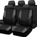CAR PASS Quilting Leather Seat Covers Full Set,Universal Waterproof Deluxe PU Premium Car Seat Cover with 5mm Composite Sponge Inside,Airbag Compatible,2zipper Bench for Sedans SUVs Cars Vans,Gray