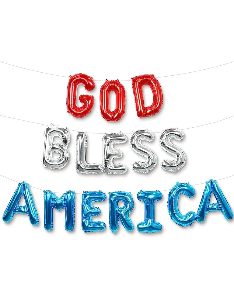 HOUSE OF PARTY 4th of July Patriotic Decorations Accessories - God Bless America Balloon Banner - 16"x16" | Mylar Foil Balloons - Red, Silver, and Blue for Memorial Day Decorations