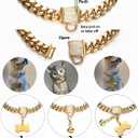 Heavy Duty Dog Chain Collar with Dog Tag, Bell, 18K Gold Plated 14MM Stainless Steel Cuban Link Chain Collar with Bling Rhinestone Secure Buckle,for Small Medium Large Dogs(14mm,20'')
