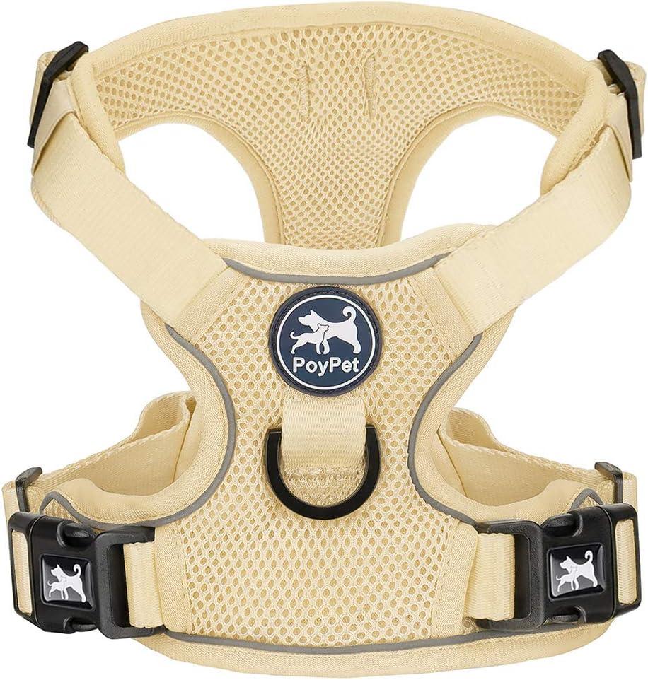 PoyPet Reflective Soft Breathable Mesh Dog Harness Choke-Free Double Padded Vest with Adjustable Neck and Chest(Khaki,XS)