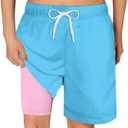 Cozople Boys Swim Trunks Quick Dry Compression Liner Swim Shorts Summer Bathing Suit with Inner Pocket Swimwear  (18 Years, Blue-pink)