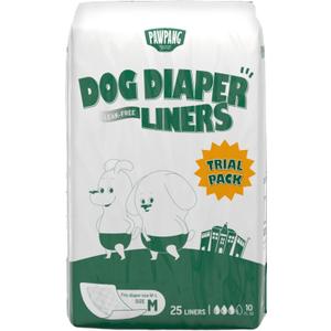 PAWPANG Disposable Dog Diaper Liners l Trial Pack (25 Count), Absorbent Inserts with Odor Control for Reusable Dog Diapers & Belly Bands (Medium)