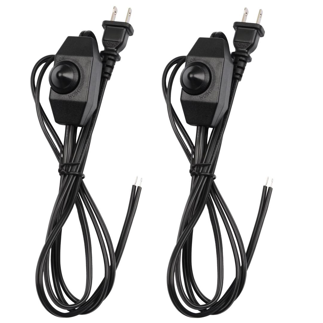 Quentacy 2Pack Plug in Dimmer Rotary Switch with 110V AC 5.9ft Extension Power Cord ON/Off Table Lamp Controller Cable for Dimmable Halogen and Incandescent Salt Bulbs Lights