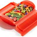 Lku 1-2 Person Steam Microwave Cooking Case with Draining Tray & 10min Cookbook (Red) 100% Silicone BPA-Free Family Portion Steam Cooking Container for Meals, Vegetables, Meat, Fish & More