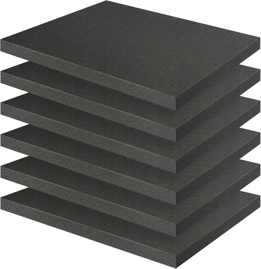 Storystore 6 Pcs Polyurethane Foam sheet - 16" x 12" x 1" Black Foam Inserts for Cases, Pick Apart Pads for Cases, Toolbox, Camera Storage, Game Box