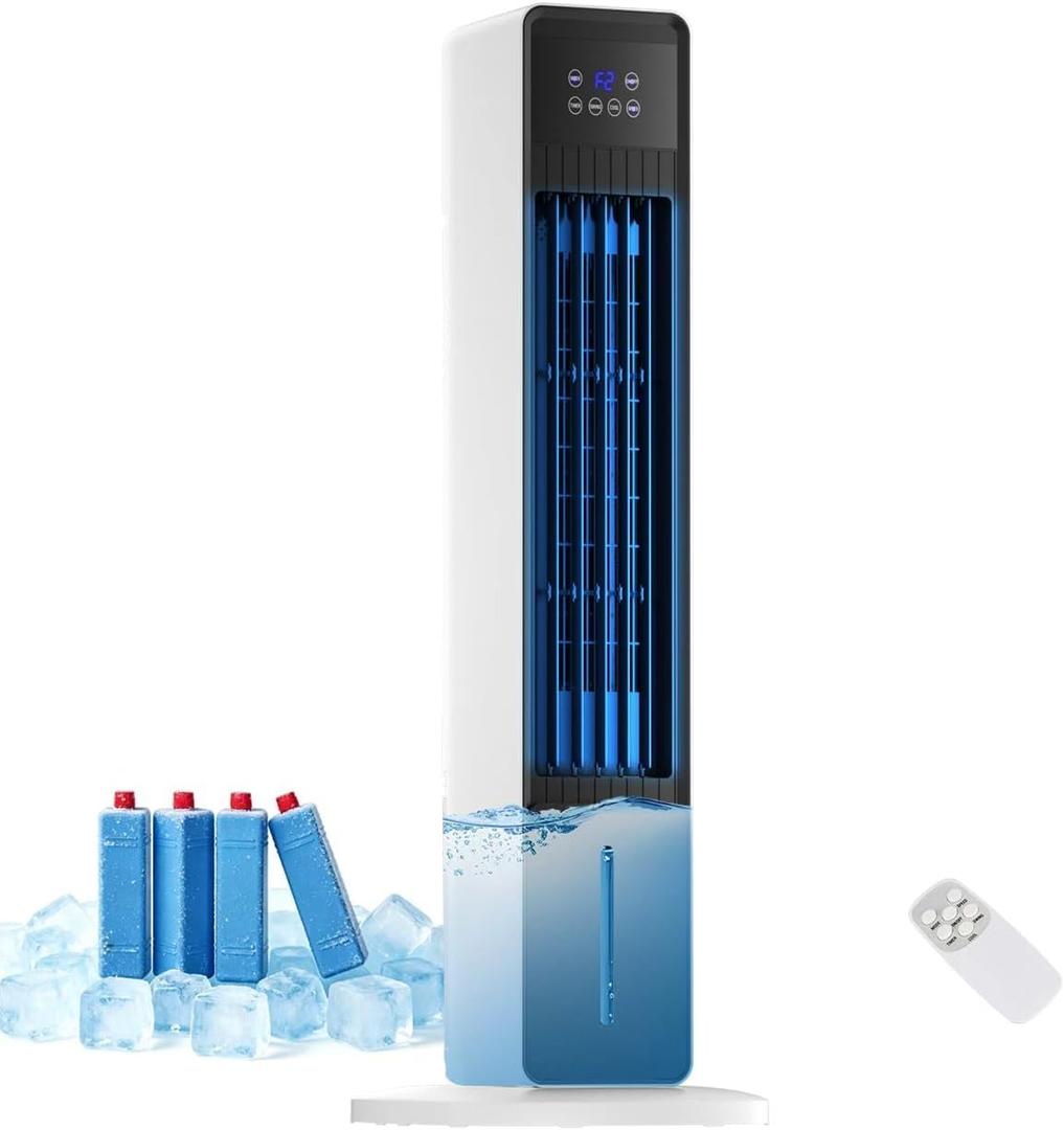 Evaporative Air Cooler, 3-in-1 Portable AC Tower Fan Air Conditioner with 4 Modes & 3 Speeds, 24H Timer, Remote 60°Oscillating Tower Fan, Quiet Swamp Cooler, Tower AC for Bedroom Office, 36inch, Black