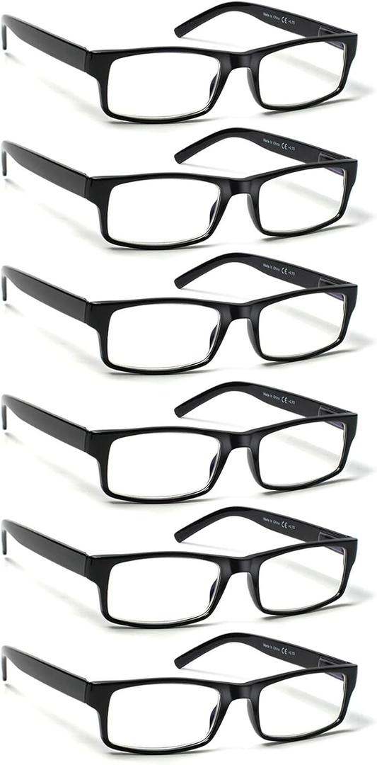 BIENCOOL 6 Pack Reading Glasses Traditional Frames for Men and Women Readers with Spring Loaded Hinges