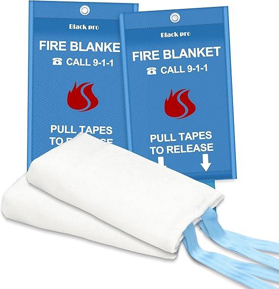 Black pro Fire Blanket, Fire Retardant Blanket, Emergency Fire Blanket for Kitchen, Home, School, Fireplace, Grill, Car, Office and Warehouse. CE Certified, 2 Pack