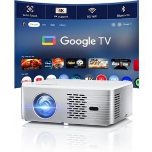 Google TV Projector 4K Support - CiBest Smart Projector with WiFi 6 and Bluetooth, Outdoor Movie Proyector Full-Sealed Optical Engine 3000 ANSI Home Ceiling Projector with Autofocus, Streaming Apps