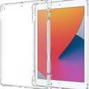 Clear Case for New iPad 10.2 7th/8th/9th Generation 2021/2020/2019 with Pencil Holder, Shockproof Thin Slim Transparent Flexible TPU Gel Silicon Back Cover Protective Shell Fit iPad 10.2 Inch