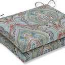 Pillow Perfect Paisley Indoor/Outdoor Square Corner Chair Seat Cushion with Ties, Plush Fiber Fill, Weather, and Fade Resistant, 16" x 18.5", Blue/Multi Pretty, 2 Count