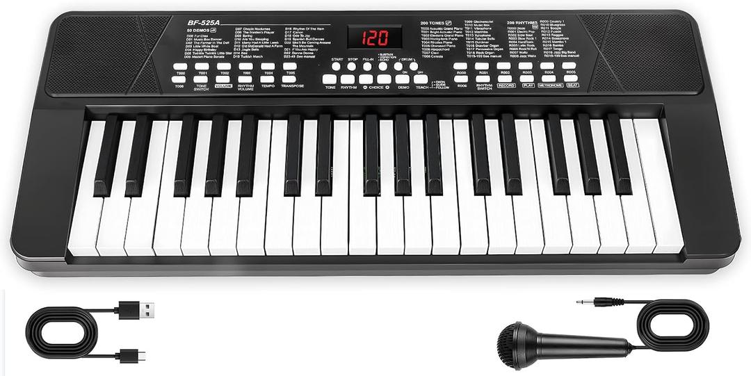 37 Keys Piano Keyboard for Beginners -1200mAh Rechargeable Electronic Musical Instrument with Mic LED Screen 200 Tones 200 Rhythms 50 Demos, Birthday Gift for Kids, Standard 37-key