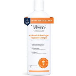 2 x Veterinary Formula Clinical Care Antiseptic and Antifungal Medicated Shampoo for Dogs & Cats, 16 Fl Oz Helps Alleviate Scaly, Greasy, red Skin Paraben, Dye, Soap-Free (1 Pack)