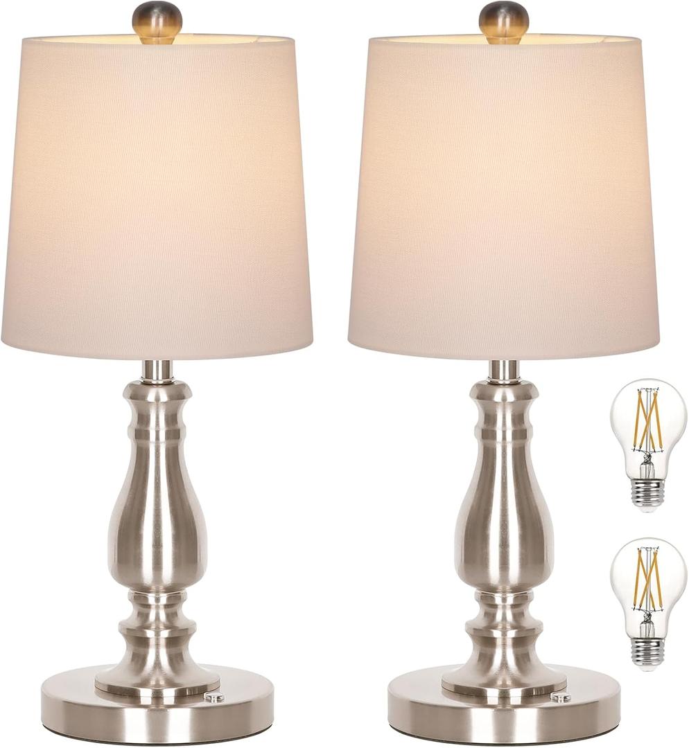 Dott Arts Cordless lamp Table Lamps Set of 2, Battery Powered Rechargeable lamp 3-Way Dimmable Modern Nightstand Lamp Sets Bedside Touch Desk Lamp for Bedroom Living Room, LED Bulbs Included(Nickel)