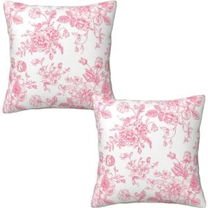 Pink and White Floral Throw Pillow Covers 18x18 Inches Set of 2, Decorative Vintage Chinoiserie Flower Pillow Case Farmhouse Cushion Covers for Sofa Bed Couch Living Room