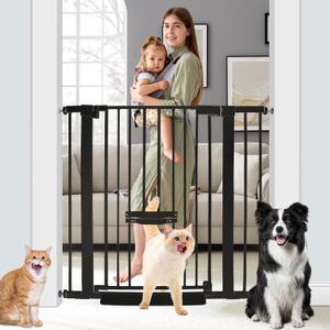 37 Inch Tall Baby Gate with Small Cat Door, Adjustable 29.5" and -40.55",Auto Close Dog Gate Pet Gate Easy Walk Thru Pet Door for Stairs, Doorway, House, Pressure Mounted Safety Child Gate (Black)