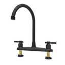 RV Kitchen Faucet, Non-Metallic RV Kitchen Sink Faucet Replacement with Two Handle-8" Main Body-High Arch-360 Swivel Replace for RV Home Campers Motorhomes Travel Trailers, Matte Black