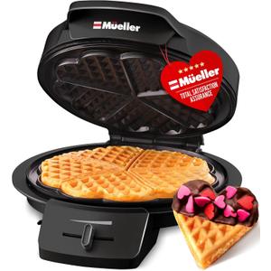 Mueller Heart 5 Waffle Maker, Norwegian Waffle Iron, Adjustable Browning Control & Nonstick, Cool Touch Handle, Easy to Clean, Small Kitchen Appliances Black