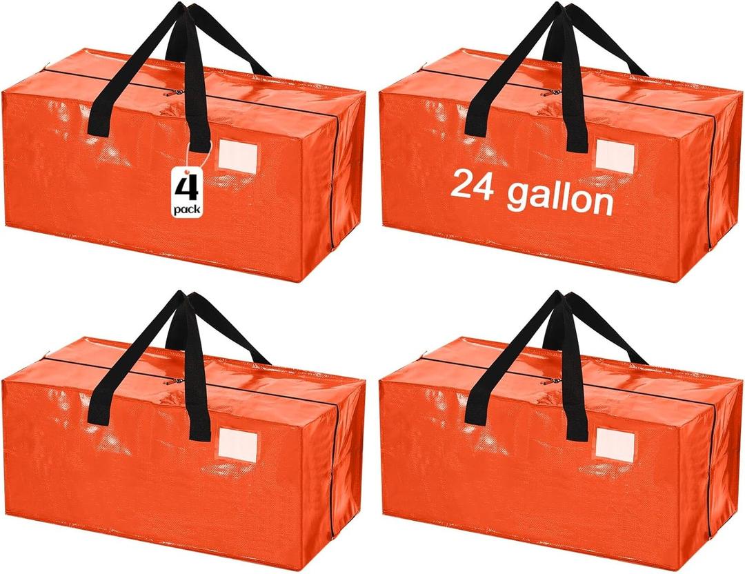 4 Pcs 24 Gallon Large Moving Bags with Zipper and Handles Foldable Storage Duffle Bags Heavy Duty Extra Large Totes for College Dorm Travel Clothes Blankets Bedding Moving (Orange)