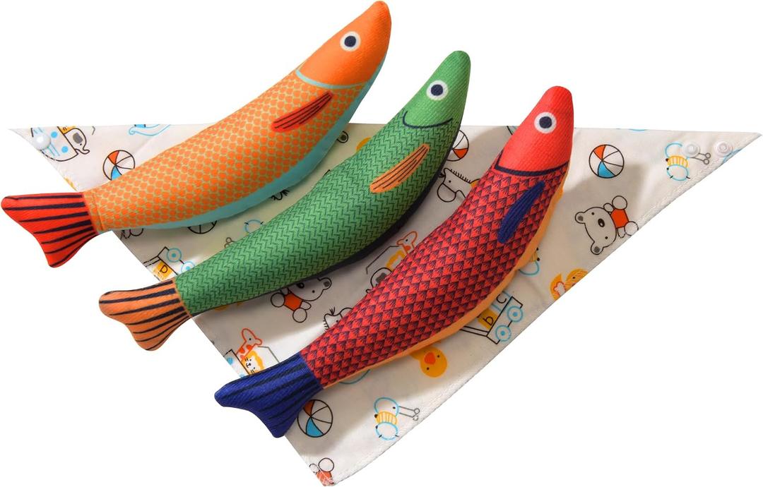 2 x Cat Toys with Soft Chew Kicker Cat Toys for Indoor Cats & Kittens, Crinkle &Rattle Fish Sound Toy (3 Packs)