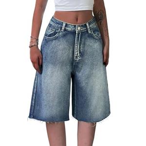 EMMIOL Women Jorts Jeans Wide Leg Baggy Jeans Mid-Low Waist Y2K Vintage Streetwear Denim Shorts, L