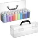 2 PCS Clear Acrylic Paint Storage Box with Handle, Portable Craft Paint Storage Organizer, Plastic Craft Art Supply Box, 30 Bottle Capacity Clear Organizer for 2 fl. oz Apple Barrel Paints