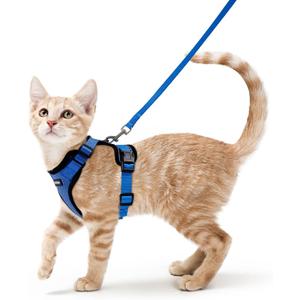 rabbitgoo Cat Harness and Leash for Walking, Escape Proof Soft Adjustable Vest Harnesses for Cats, Easy Control Breathable Reflective Strips Jacket, Navy Blue, S