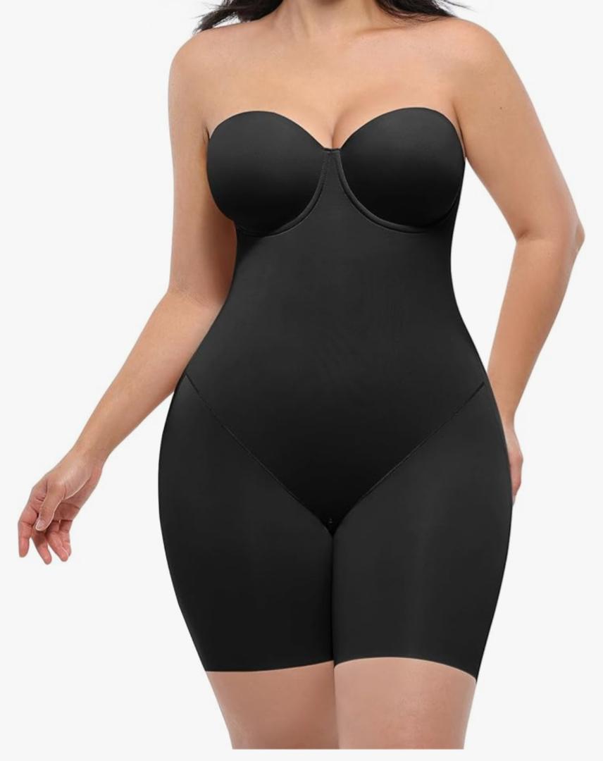 SHAPELLX Shapewear for Women Strapless Bodysuits Tummy Control Body Shaper Butt Lifting Shapewear with Removable Straps M