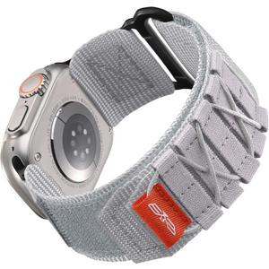 Bandletic Nylon Strap Compatible with Apple Watch Ultra 3/Ultra 2 Band 49mm 46mm 45mm 44mm 42mm(Series 3), Sport Loop Replacement Wristband for iWatch Series 11 10 9 8 7 6 5 4 SE 3 2 1, L-White Grey