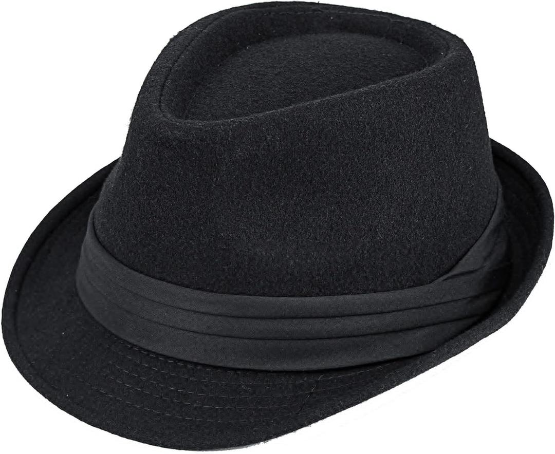 Kid's Short Brim Black Trilby Fedora Hat - Boys Manhattan-Hat Gangster Fedora hat for 4-10 Years Old (5-9 Years)