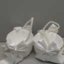 ATAILOVE Flower Girl Basket with Pearl Handle, Ivory Fariy Wedding Baskets for Flower Girls, Set of 2