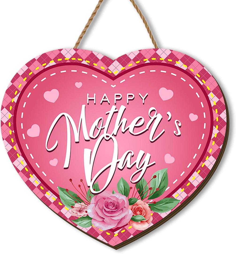 Mothers Day Wooden Wreaths for Front Door Funny Best Mom Welcome Sign Pink Floral Butterfly Decor Happy Mother's Day Decorations for Home Party